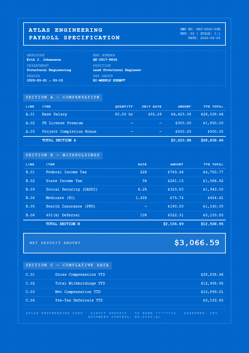 Engineering Blueprint Payslip